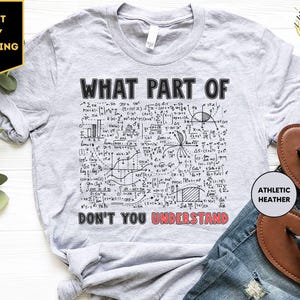 May include Gray t shirt with a graphic of math eq