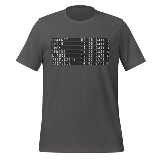 Image of the Todays AI Departures T Shirt unisex A